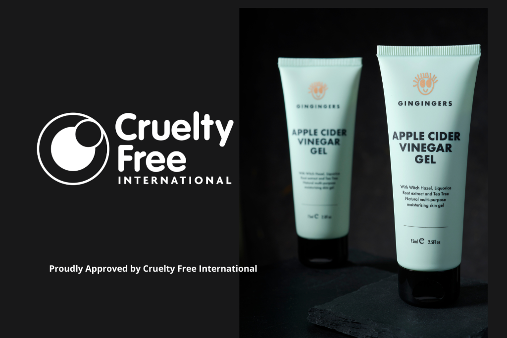 Cruelty Free International certification and two tubes of GinGingers Apple Cider Vinegar Gel