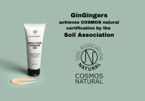 GinGingers Apple Cider Vinegar Gel with a picture of the Soil Association COSMOS certified logo